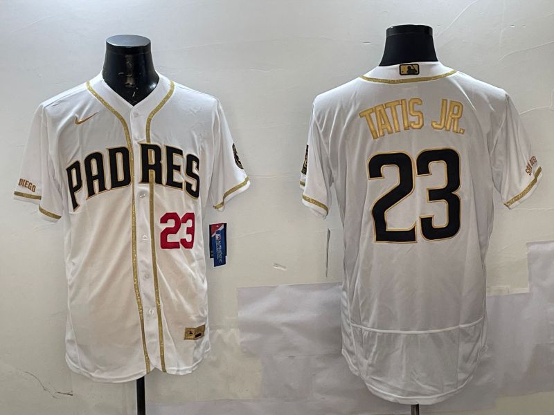 Men San Diego Padres #23 Tatis jr White Gold Elite 2025 Nike MLB Jersey style 2->san diego padres->MLB Jersey